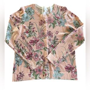 Charter Club Pink Floral Button-Front Cardigan Womens Large Lightweight Sequins